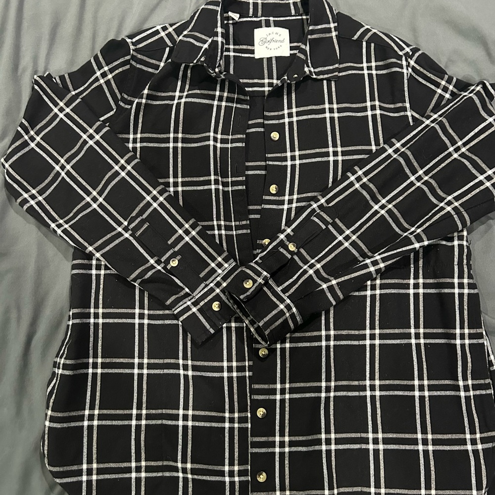 JACHS Girlfriend Black and White Plaid Button-Down Shirt